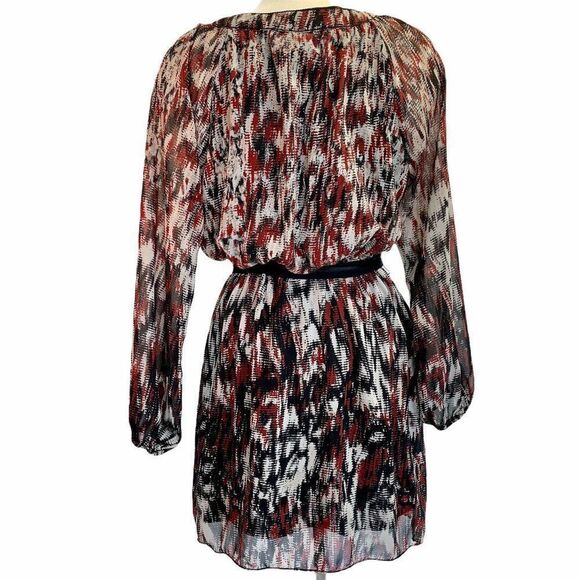 Max Studio red black tan LS dress Sz L - Picture 3 of 11